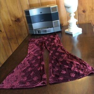 Free People Velvet Burnout Flared Pants in Deep Wine